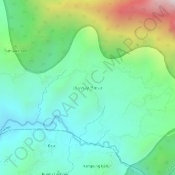 Mapa topográfico Uluway Barat, altitud, relieve