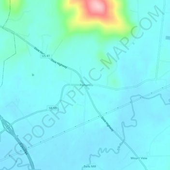 Mapa topográfico Pelham, altitud, relieve