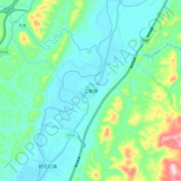 Mapa topográfico Sandu, altitud, relieve