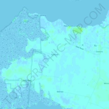 Mapa topográfico Sanford, altitud, relieve