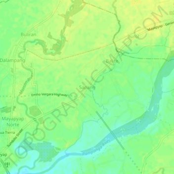 Mapa topográfico Sapang, altitud, relieve