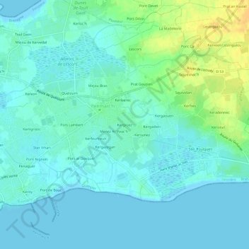 Mapa topográfico Kergroez, altitud, relieve