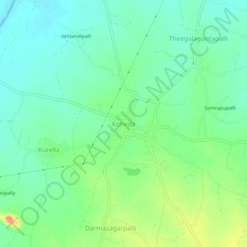Mapa topográfico Koheda, altitud, relieve