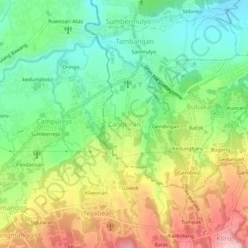 Mapa topográfico Cangkiran, altitud, relieve