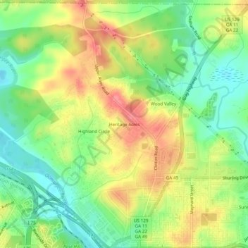 Mapa topográfico Heritage Acres, altitud, relieve