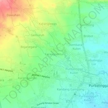 Mapa topográfico Karangsentul, altitud, relieve