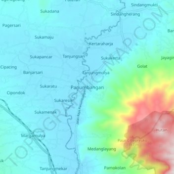 Mapa topográfico Panumbangan, altitud, relieve