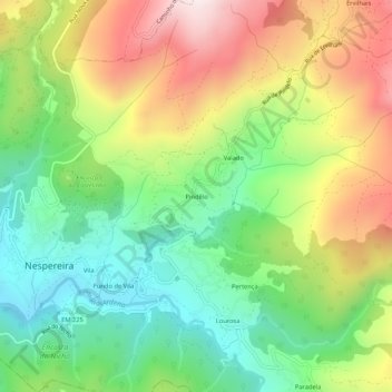 Mapa topográfico Pindêlo, altitud, relieve