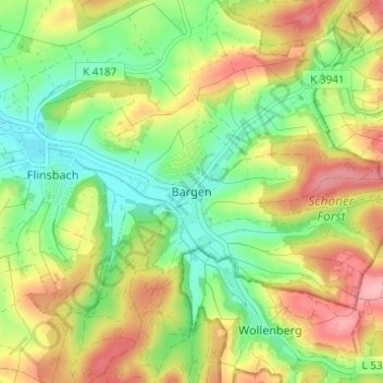 Mapa topográfico Bargen, altitud, relieve