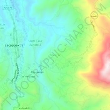 Mapa topográfico Tatoxcac, altitud, relieve