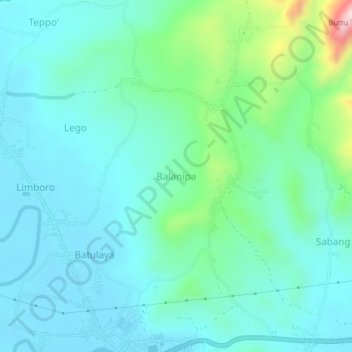 Mapa topográfico Balanipa, altitud, relieve