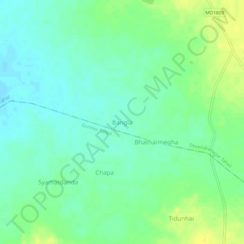 Mapa topográfico Bangla, altitud, relieve
