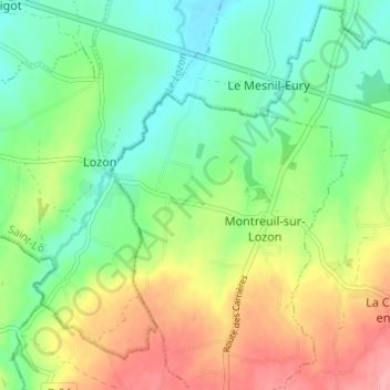 Mapa topográfico Le Glinel, altitud, relieve