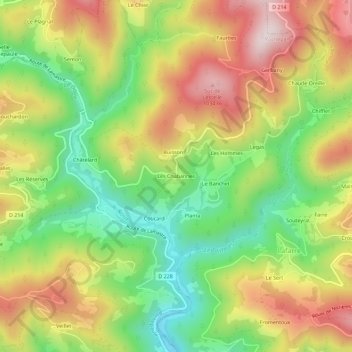 Mapa topográfico Les Chabannes, altitud, relieve