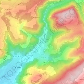 Mapa topográfico Faymont, altitud, relieve