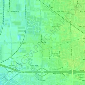 Mapa topográfico West Manteca, altitud, relieve