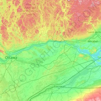 Mapa topográfico Prescott and Russell, altitud, relieve