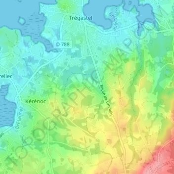 Mapa topográfico Kerianegan Vraz, altitud, relieve