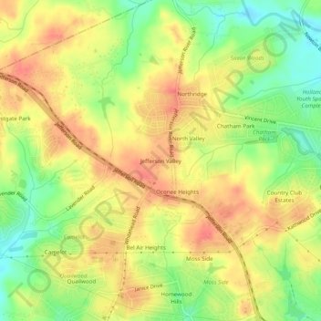 Mapa topográfico Jefferson Valley, altitud, relieve