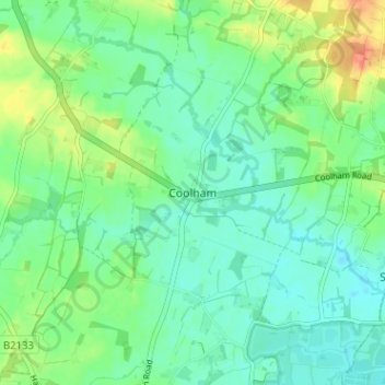 Mapa topográfico Coolham, altitud, relieve