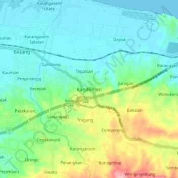 Mapa topográfico Kandeman, altitud, relieve