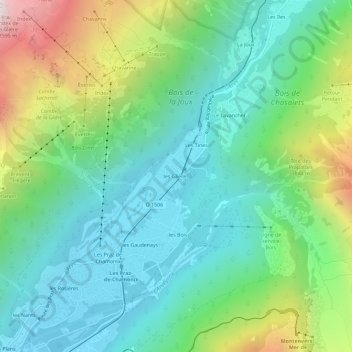 Mapa topográfico Les Glières, altitud, relieve