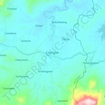 Mapa topográfico Cibingbin, altitud, relieve