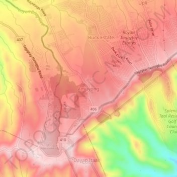 Mapa topográfico Amuyong, altitud, relieve