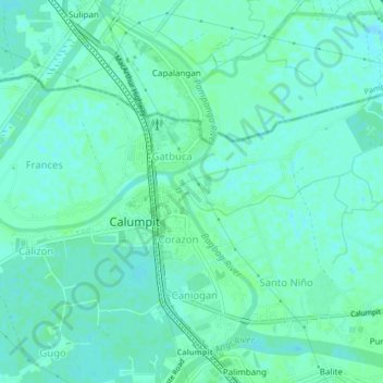 Mapa topográfico Sapang Bayan, altitud, relieve
