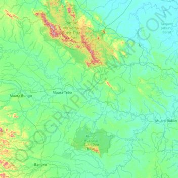 Mapa topográfico Tengah Ilir, altitud, relieve