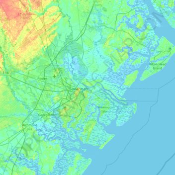 Mapa topográfico Fig Island, altitud, relieve