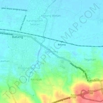 Mapa topográfico Sambong, altitud, relieve