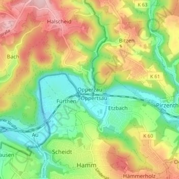 Mapa topográfico Opperzau, altitud, relieve