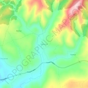 Mapa topográfico Brnjica, altitud, relieve