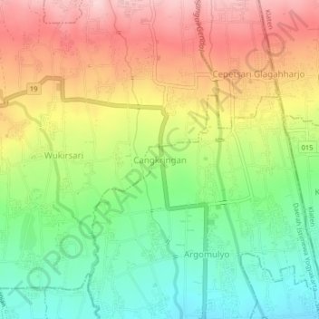 Mapa topográfico Cangkringan, altitud, relieve