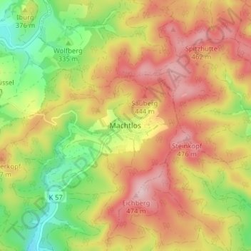 Mapa topográfico Machtlos, altitud, relieve