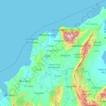 Mapa topográfico Magdalena, altitud, relieve