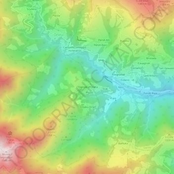 Mapa topográfico Chignolo d'Oneta, altitud, relieve