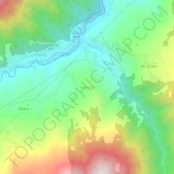 Mapa topográfico Akantaş, altitud, relieve