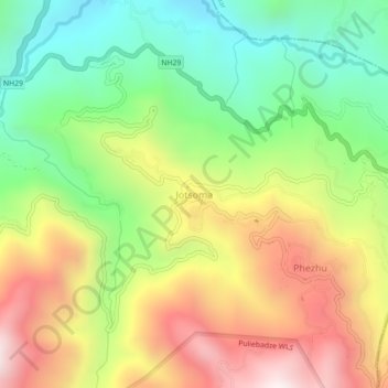 Mapa topográfico Jotsoma, altitud, relieve