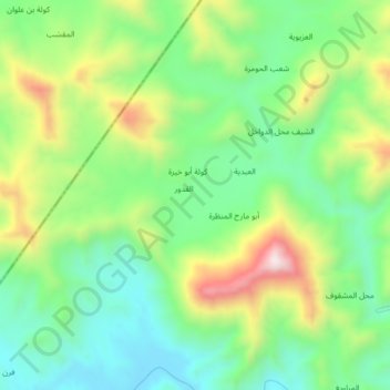 Mapa topográfico Al Khalaf, altitud, relieve