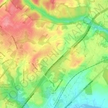 Mapa topográfico Honeygo, altitud, relieve
