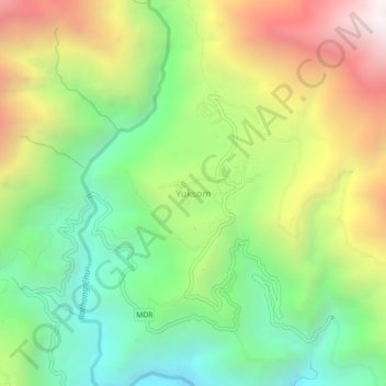 Mapa topográfico Yuksom, altitud, relieve