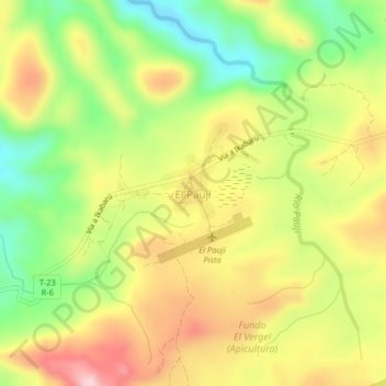 Mapa topográfico El Paují, altitud, relieve