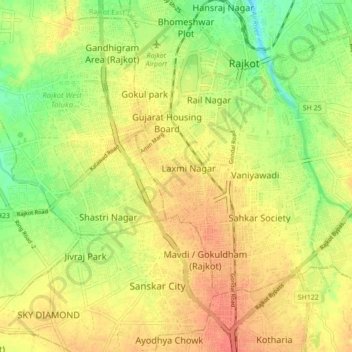 Mapa topográfico Raj nagar, altitud, relieve