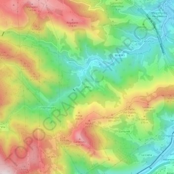 Mapa topográfico Tellitu, altitud, relieve