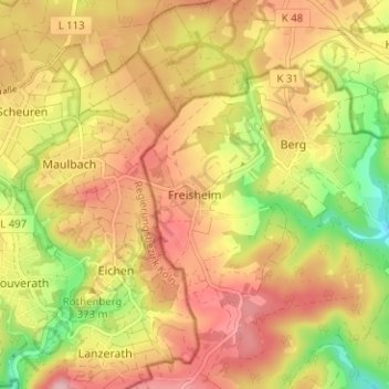 Mapa topográfico Freisheim, altitud, relieve
