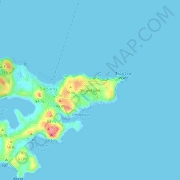Mapa topográfico Sinandigan, altitud, relieve