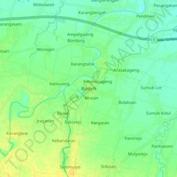 Mapa topográfico Bodeh, altitud, relieve