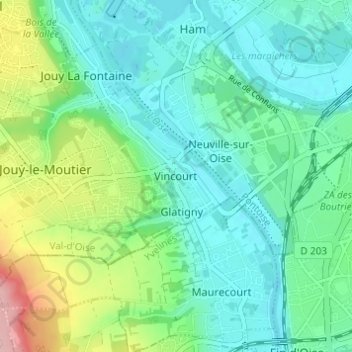 Mapa topográfico Vincourt, altitud, relieve